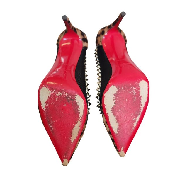 Christian Louboutin Galativi Spikes 85 Black Leopard Mesh Pointed Heel Size 8/38 - Picture 6 of 8